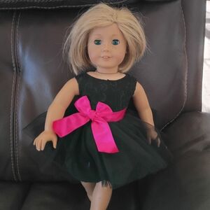 American Girl Doll in Black Dress with Pink Bow Excellent Condition